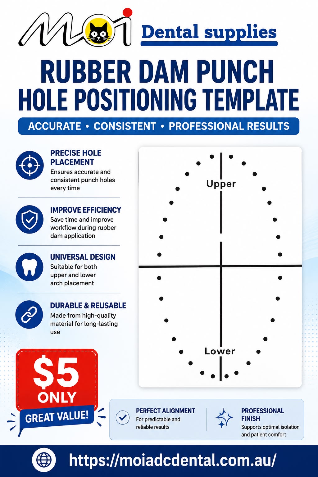 Rubber Dam Punch Hole Positioning Template