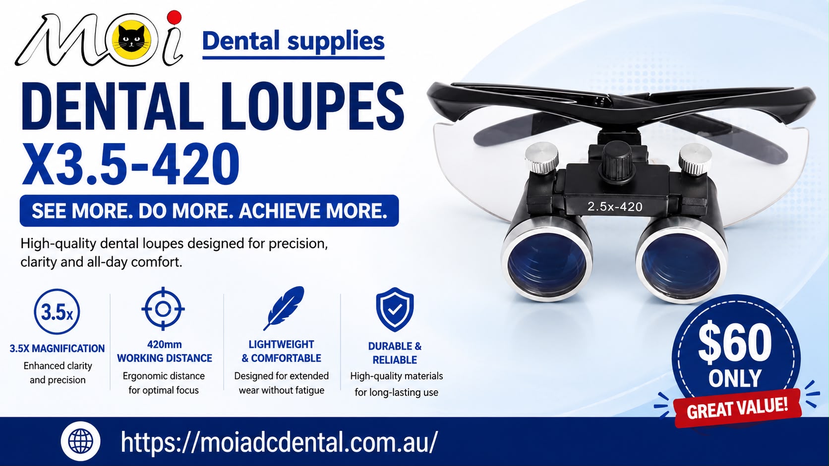Loupes X3.5–420 – Black (Flip-Up Design)