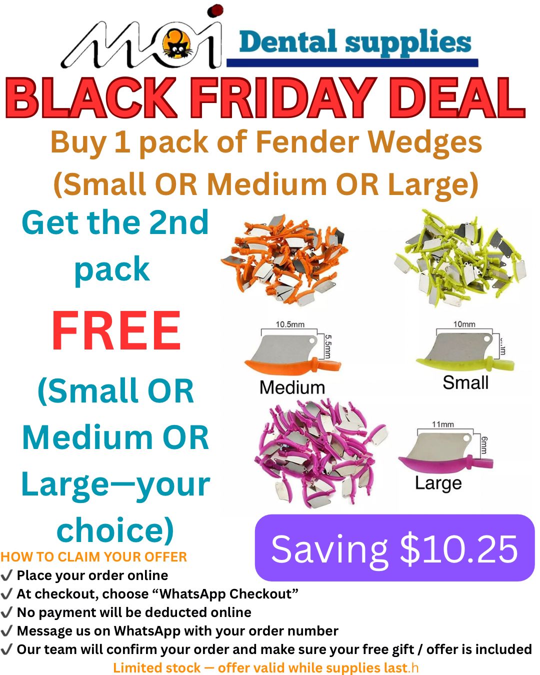 1 pack of Fender Wedges (Small OR Medium OR Large) + second pack FREE