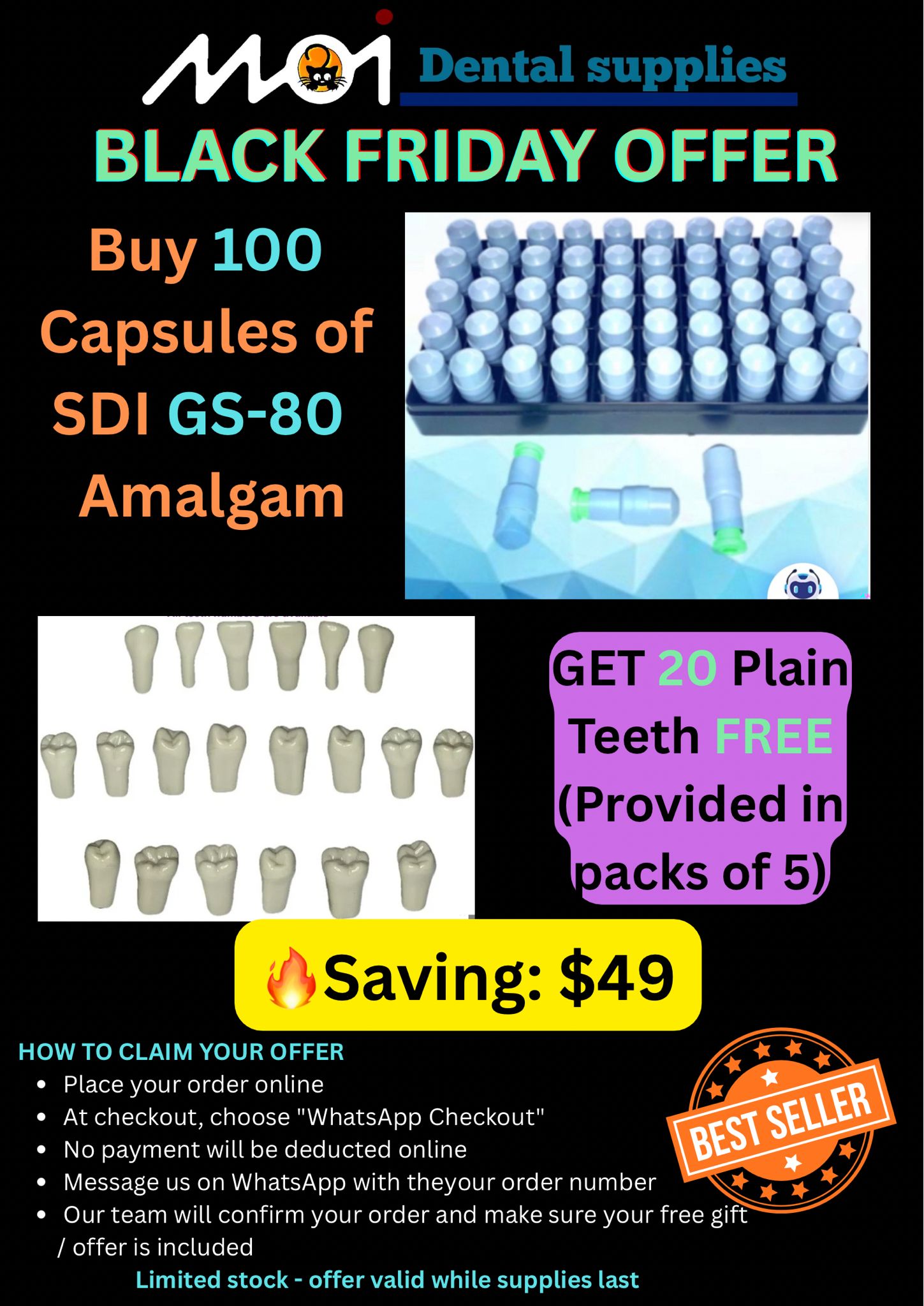 Buy 100 Capsules of SDI GS-80 Amalgam (2-Spill) + Get FREE 20 Plain Teeth