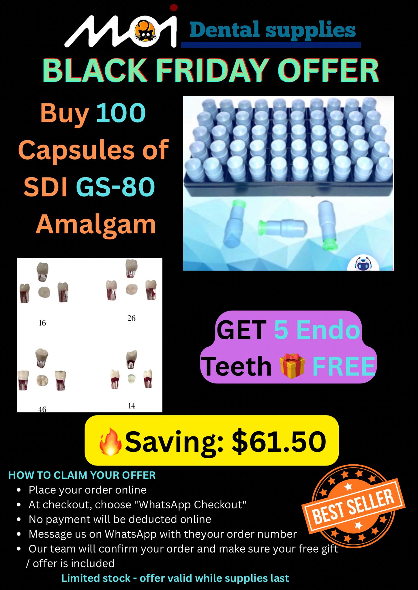 Buy 100 Capsules of SDI GS-80 Amalgam (2-Spill) + Get FREE 5 Endo Teeth