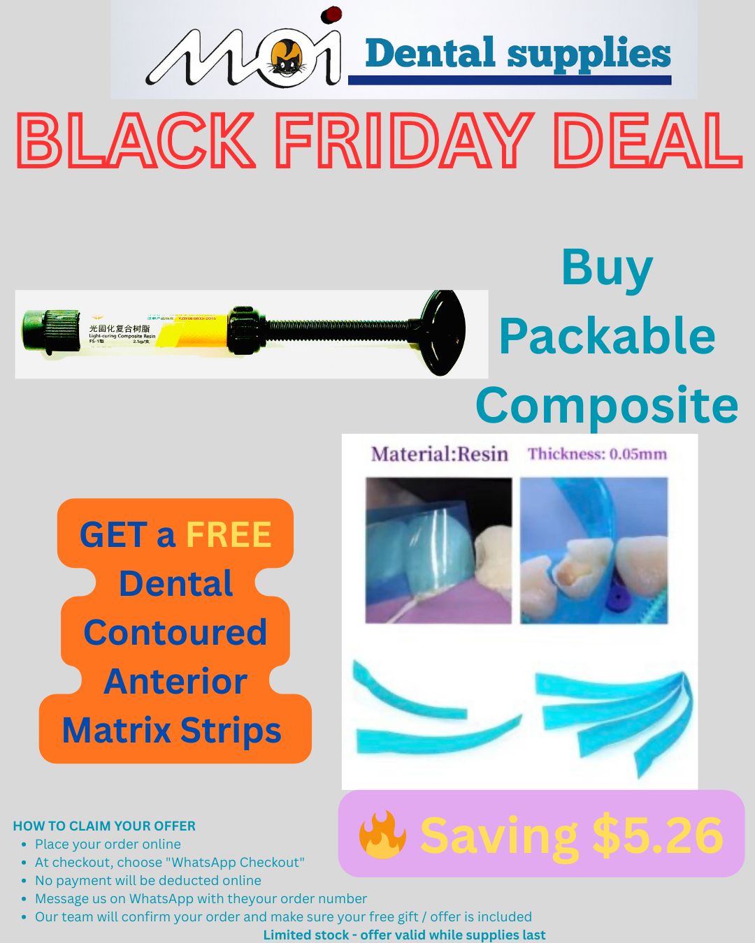 Buy 1 Packable Composite + FREE Dental Contoured Anterior Matrix Strips (Pack of 5 – Blue Transparent)