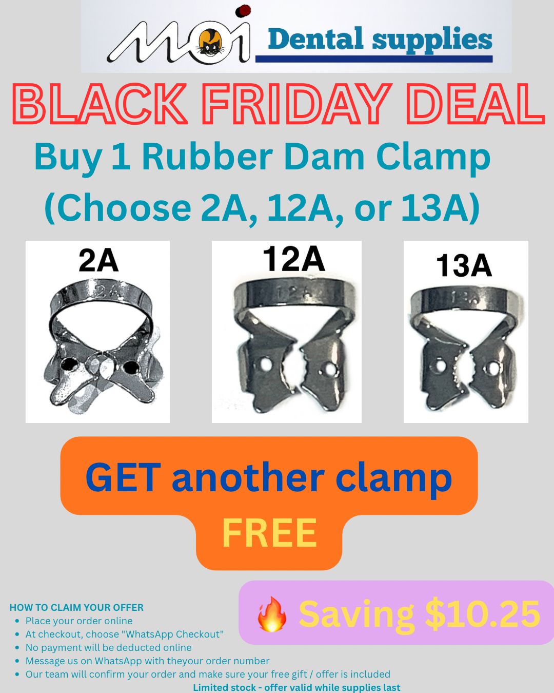 Rubber Dam Clamp (Choose 2A, 12A, or 13A) +another clamp FREE