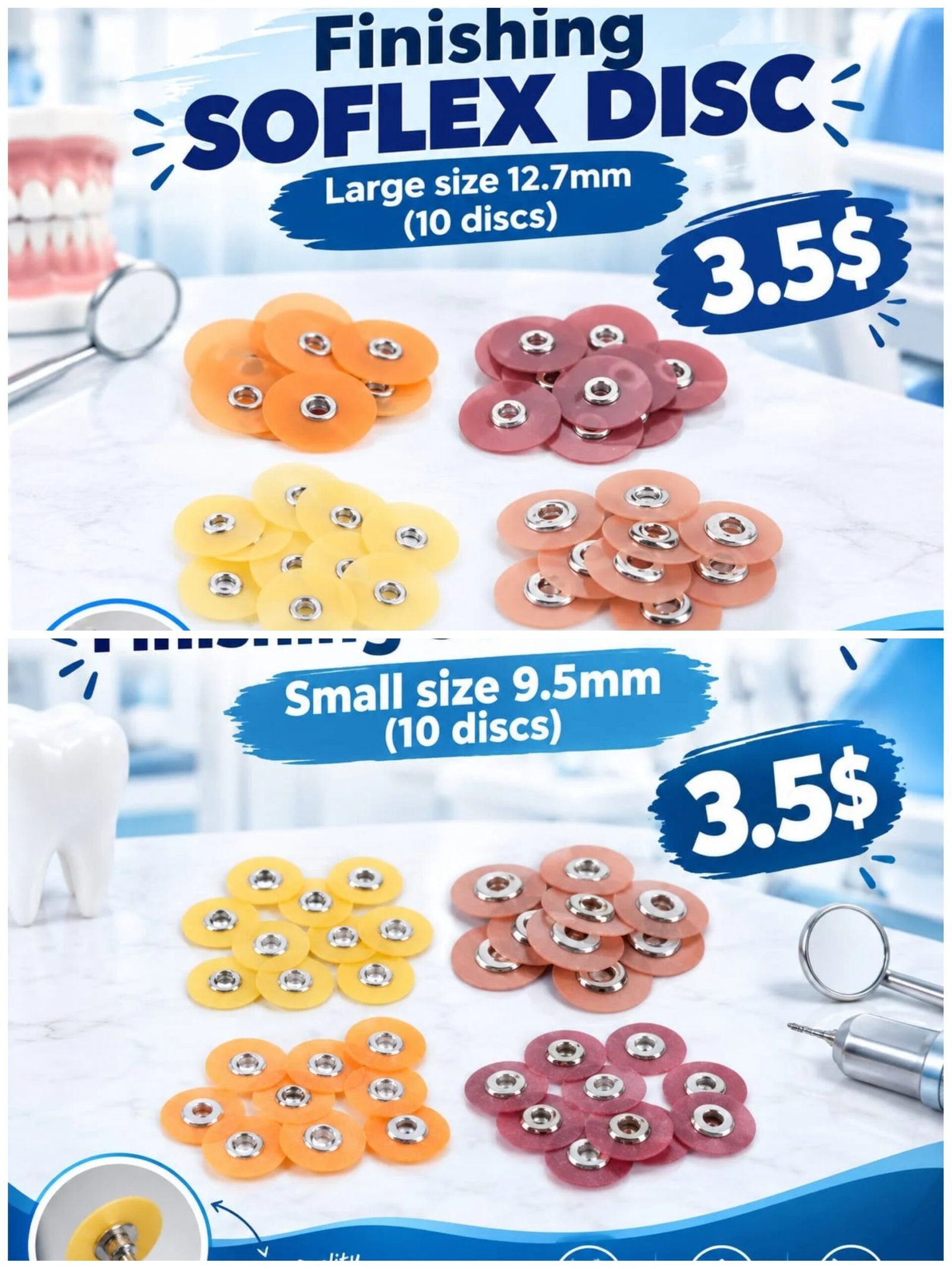 Finishing Discs – Choose Large (12.7mm) or Small (9.5mm) + Grit (Coarse, Medium, Fine, Super Fine) – Pack of 10
